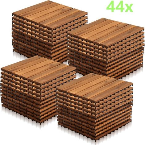 Jopassy Piastrella in legno di acacia 30 x 30 Piastrelle a incastro Piastrelle per balconi Piastrelle per terrazze Piastrelle in legno per terrazze Sistema a incastro Per esterni 44x