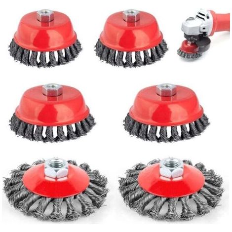6 Pièces Brosse Metallique pour Perceuse, Brosse Metallique Meuleuse D'angle, Brosse Conique en acier Torsadé avec Filetage M14, Diamètre de 75 mm et 100 mm, pour Jardin, Polissage (1/4)