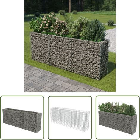 The Living Store Lit surélevé à gabion Acier galvanisé 270x50x100 cm - Jardiniere - Gabion - Fleurissement - Décoration Extérieur - Bordure Jardin (1/5)