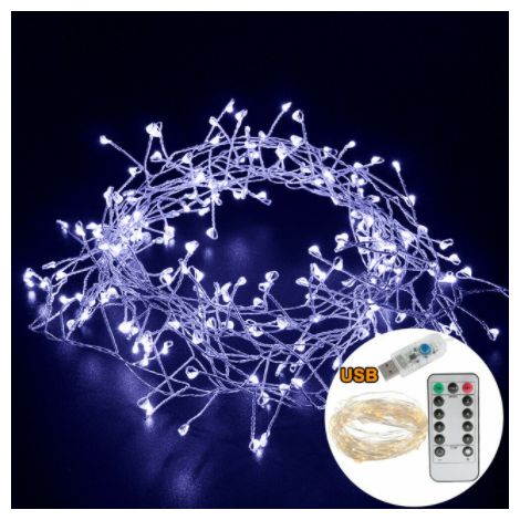 Guirlande lumineuse extérieure étanche LED Firecracker Fairy Light 8 Modes Arbre de Noël Maison Fête Vacances Jardin Décor USB Guirlande (5 m200 leds,blanc froid)
