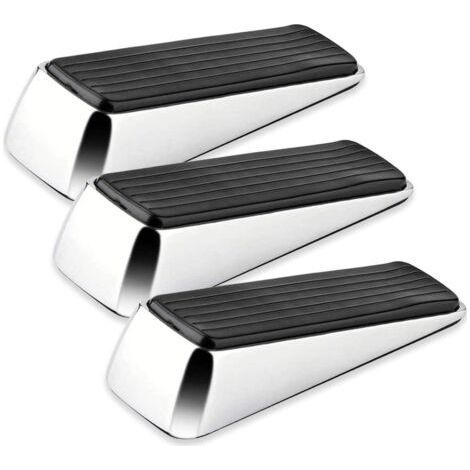 Polished Chrome Door Wedges, 3 Pack, Solid Rubber Anti-Slip Door Stops with Scratch Resistant Surface for Any Interior Door (1/3)