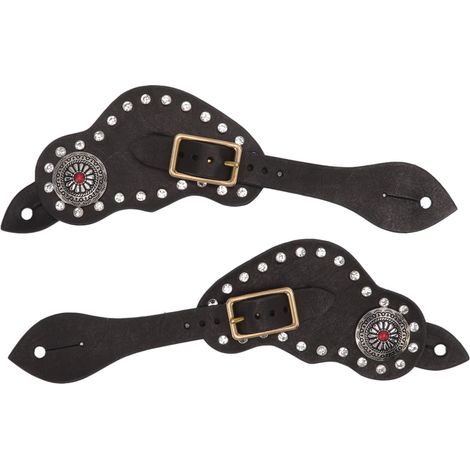 1 Paire d'Éperons en Cuir à Strass Style Western Vintage pour Équitation et Protection Équestre Noir (1/5)