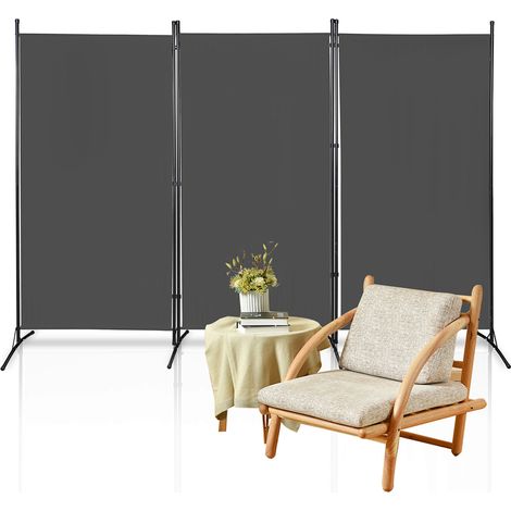 Randaco Biombo plegable sobre soporte Separador de ambientes Biombo para jardín Partición 3 Paneles 260x180cm Antracita (1/5)