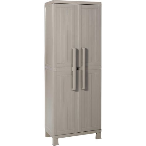 Toomax Armadio Tuttopiani Wood Midi 65x37x173h cm in plastica resistente effetto legno grigio tortora, con 4 ripiani regolabili, piedini e predisposizione per lucchetto, ideale per ripostigli e garage