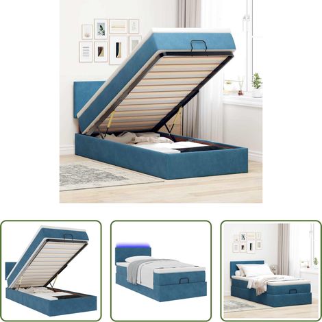 vidaXL Rangement sous le lit - Cadre de lit ottoman avec matelas bleu foncé 100x200 cm velours (1/5)