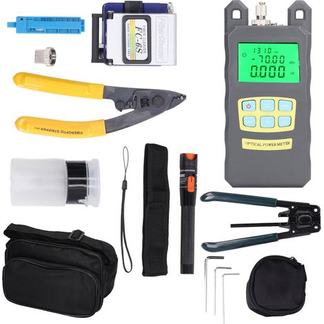 Kit d'outils pour fibre optique 15 pièces : dispositif 3 en 1, cliveuse de fibre optique, interface 2,5 mm, OPM, VFL, kit optique FTTH (1/5)