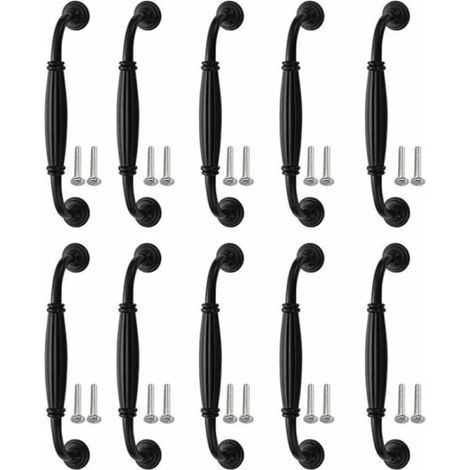 Lot de 10 poignées noires pour portes de placard, poignées de cuisine, poignées de penderie, poignées coulissantes, boutons de porte de 128 mm (1/5)