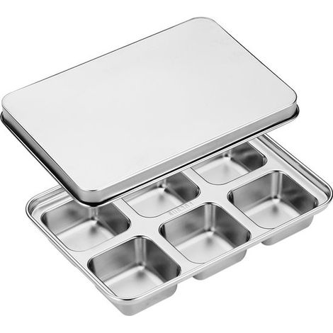 Eiswürfelform Aufbewahrungsbox mit Deckel Eiswürfelformen wiederverwendbar rechteckig für den Gefrierschrank Edelstahl-Eiswürfelform für 6 Würfel (1/5)