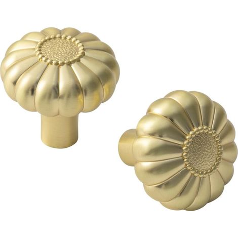 8-teiliges Set aus eleganten, goldfarbenen, gebürsteten Messing-Schrankknöpfen mit floralem Muster, Küchenschubladengriffen mit Blumenmuster sowie Beschlägen für Schlafzimmer-Schminktische und -Schrän (1/5)