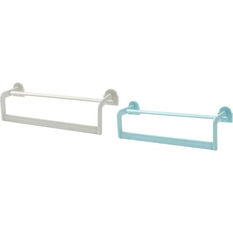 Porte-serviettes mural double sans perçage avec barre porte-serviettes et étagère à chaussures, organisateur de salle de bain 2 pcs blanc et bleu