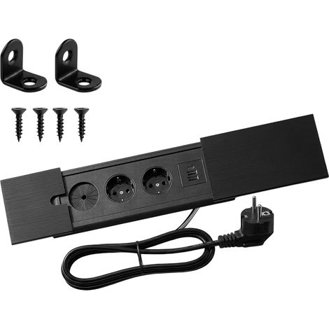 Prise encastrable, rétractable, 2 Prises EU + USB, 1.7m, pour Plan de Travail (1/5)