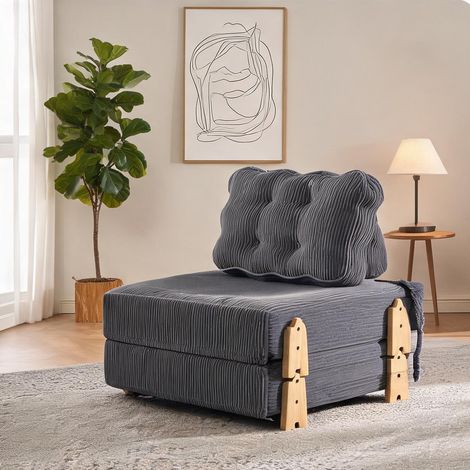 Fauteuil convertible en velours côtelé gris foncé en corduroy (1/5)