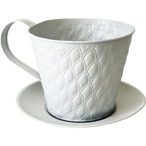 Cache pot en métal blanc en forme de tasse (1/3)
