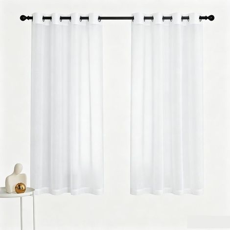 Rideau Blanc Voilage Lot de 2 Rideaux Lin Naturel Effet 140 x 160 Décoration Maison Chambre & Hôtel pour Petites Fenêtres Draperies Souple à Oeillet Romantique (1/5)