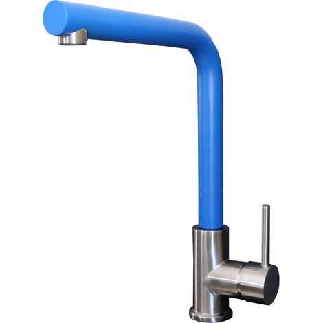 Essebagno Esseloki Spültischmischer in Edelstahloptik mit blauem Auslauf