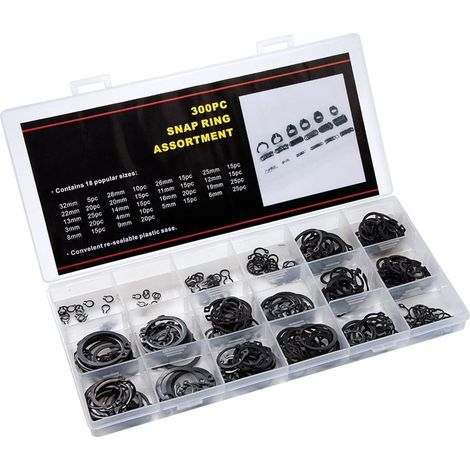 Anneaux de retenue en acier au carbone, 3 mm à 32 mm, 300 pièces, avec boîte, 18 tailles (1/5)