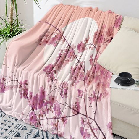 Couverture Flanelle - Motif Cerisier Japonais - Pour Lit Bureau Canapé - 40 x 50 Pouces (1/5)