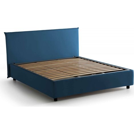 Talamo Italia - Letto matrimoniale Ashlee, Letto contenitore con rivestimento in tessuto, 100% Made in Italy, Apertura frontale, adatto per materasso Cm 160x190, Blu