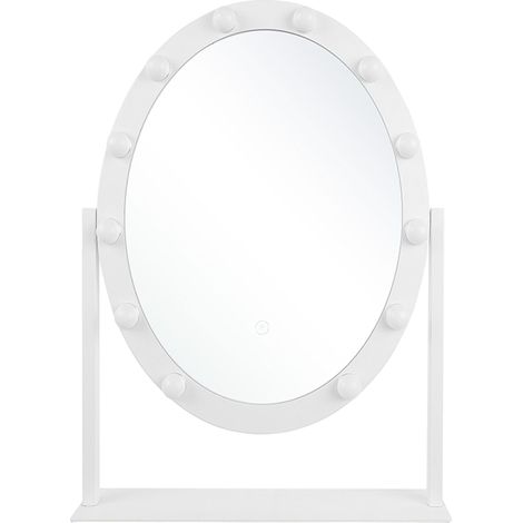 Espejo de tocador con LED blanco ovalado 50 x 60 cm Hollywood bombillas iluminadas tocador Rostrenen