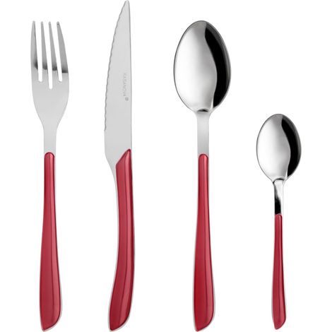 Set de couverts de table, Set 24 couverts en acier inoxydable, Couverts en acier inoxydable (Rouge) (1/5)