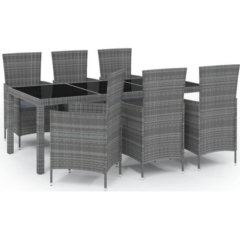 Set da Pranzo per Esterni 7 pz con Cuscini in Polyrattan Grigio vidaXL (1/5)