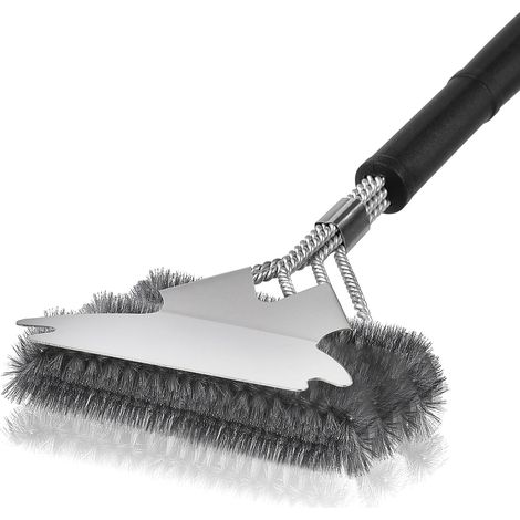 Brosse Barbecue avec Grattoir, 3 en 1 Grille BBQ Brosse de Nettoyage Métallique, Accessoires de Barbecue, 43CM Poignée Extra Longue pour Tous Les barbecues, Usage Maison, Restauration et Commercial (1/5)