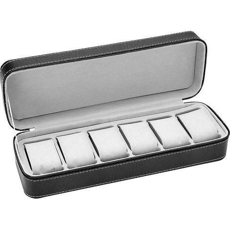 Boîte à montres à 6 compartiments, boîte de rangement à fermeture éclair pour collectionneur de bijoux (noir) (1/3)