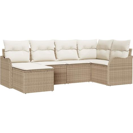 Maison Exclusive - Set Divano da Giardino 6 pcs Beige e bianco Poly Rattan