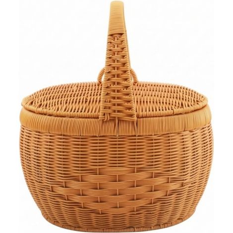 Lightweight Synthetic Rattan Basket, Large New Raised Imitation Rattan Basket, with Lid, Handmade, 37 × 29 × 25 cm, Total Height 40 cm (1/5)