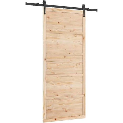 Porte coulissante en pin massif naturel, dimensions 80 x 208 cm (1/5)