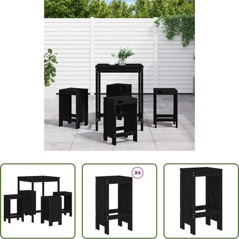 Bois de pin massif - Ensemble de bar de jardin 5 pcs noir bois de pin massif (1/5)