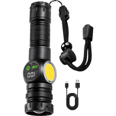 Lampe de poche LED rechargeable 4,2 x 17 — Conception robuste et polyvalente dotée d'une dragonne et résistante aux intempéries idéale pour le camping, la randonnée, la pêche, le travail, la chasse e (1/5)