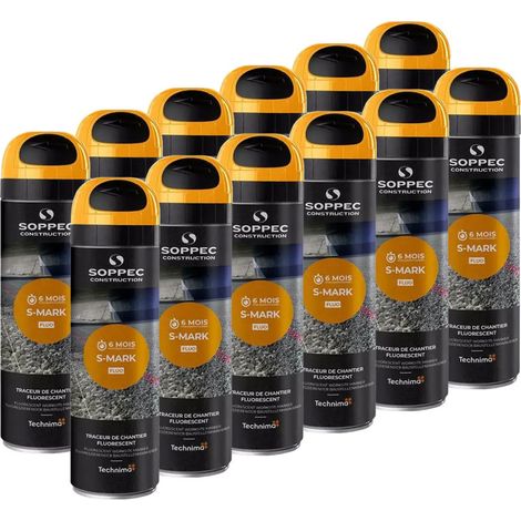 SOPPEC Pack de 12 Traceurs de Chantier Fluorescent Orange 6 Mois S MARK - Aérosol 500ml (1/2)