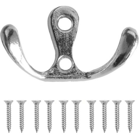 5-teilige, robuste Wandgarderobe aus Zinklegierung mit zwei Haken für Küche und Bad, Maße 5 x 3 cm, Silber