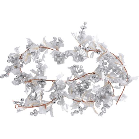 Vigne de Noël Holly Berry réaliste en plastique artificiel pour décoration de vacances feuille d'argent 175 cm (1/5)