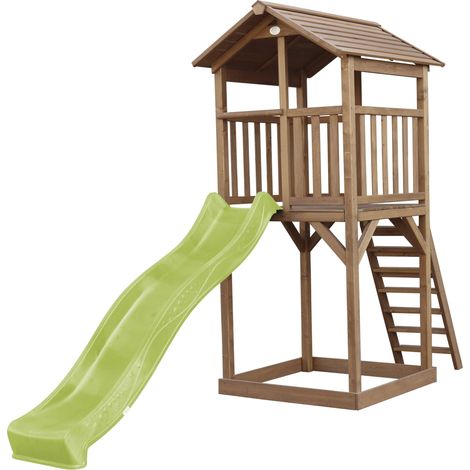 Axi Beach Tower Aire De Jeux Avec Toboggan En Vert Clair & Bac À Sable Grande Maison Enfant Extérieur En Marron Cabane De Jeu En Bois Fsc