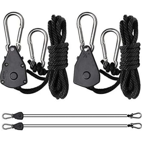 Suspensions à cliquet en corde avec crochets pour lampes ou plantes, suspension réglable par clip en corde (1 paire) (1/3)