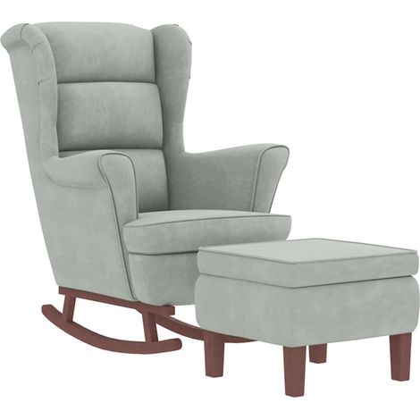 vidaXL Rocking Chair Wingback Light Grey Velvet and Solid Wood