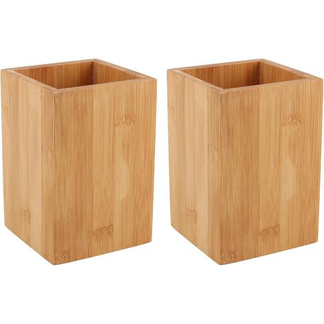 Couverts en Bambou 2 Pièces, Pot à Baguettes et Ustensiles de Cuisine, Organisateur de Bureau et Rangement de Papeterie pour Maison et École, Design Naturel, 14 x 10 cm