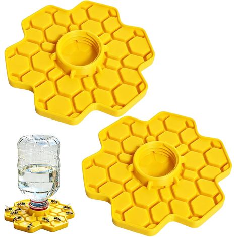 Lot de 2 abreuvoirs pour abeilles. Point d'eau sécurisé pour abeilles, bourdons et papillons, résistant au gel et aux UV, structure alvéolée, jaune, pour jardin et balcon. (1/5)