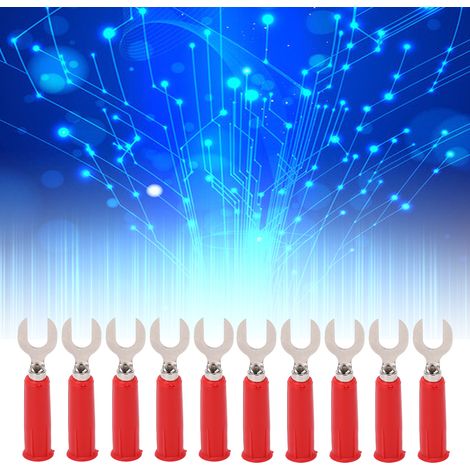 J.20019 6mm Hochspannungsfester U-Stecker, 6mm Stift auf Bananenstecker Adapter, U-Stecker mit 4mm Buchse am Ende, Verkauft in 10er-Packs, Rot. (1/5)
