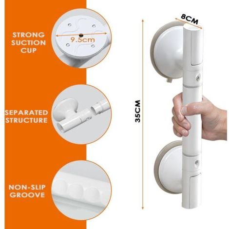 Pair Barre d'Appui WC, Ventouse de Poignée Douche Sécurité, Antidérapant avec Lumière Fluorescente, Sans Perçage, Maintien pour Douche et Bain Baignoire Main Courante Âgées/Handicapées/Enfants