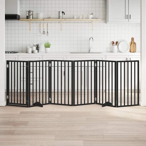 Barrière pour chiens et porte 6 panneaux noir bois de peuplier (1/4)