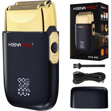 HIENA PRO Rasoir de voyage pour homme - Rasoir électrique amovible et lavable - Affichage LED USB - Noir doré108 (1/4)