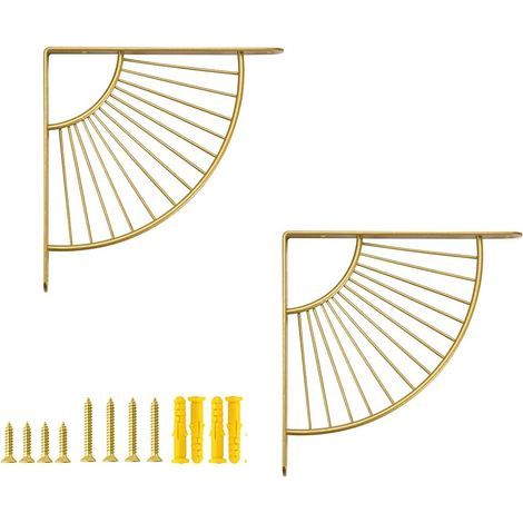 Set di 2 robuste staffe triangolari a forma di conchiglia per mensole, ideali per casa, ufficio e sala da pranzo, 15 x 15 cm, colore oro. (1/5)