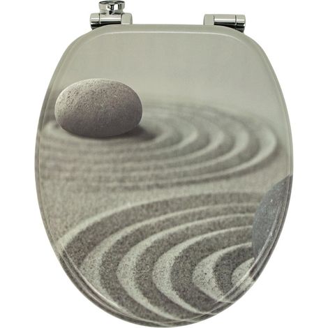Sedile wc copri vater universale frizionato fantasia in mdf chiusura rallentata fantasia stone on beach - confezione 1