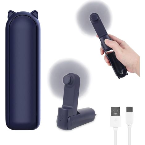 Mini ventilador recargable silencioso con 3 velocidades, ventilador USB portátil para viajes (azul) (1/5)