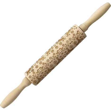 Rouleau à pâtisserie de Noël en bois massif, rouleau à pâtisserie pour la maison-35X4.1CM (1/3)