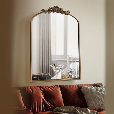 Miroir Mural doré avec ornementations baroques, en Laiton, Vintage, Cadre entièrement en métal, décoratif, pour entrée, Salle de Bain, Salon, Couloir, cheminée, 61 x 91,4 cm (1/5)