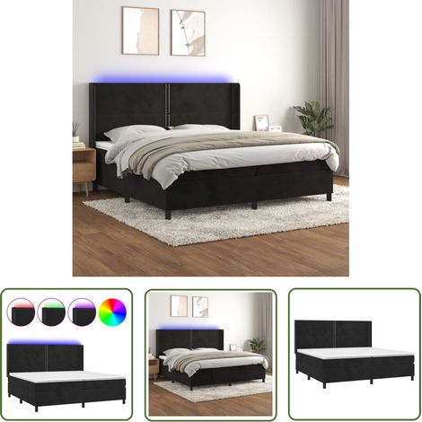 The Living Store Sommier à lattes de lit matelas et LED Noir 200x200 cm Velours - Lit Plateforme - Lit Design - Lit Capitonné - Lit Velours - Lit Double (1/5)